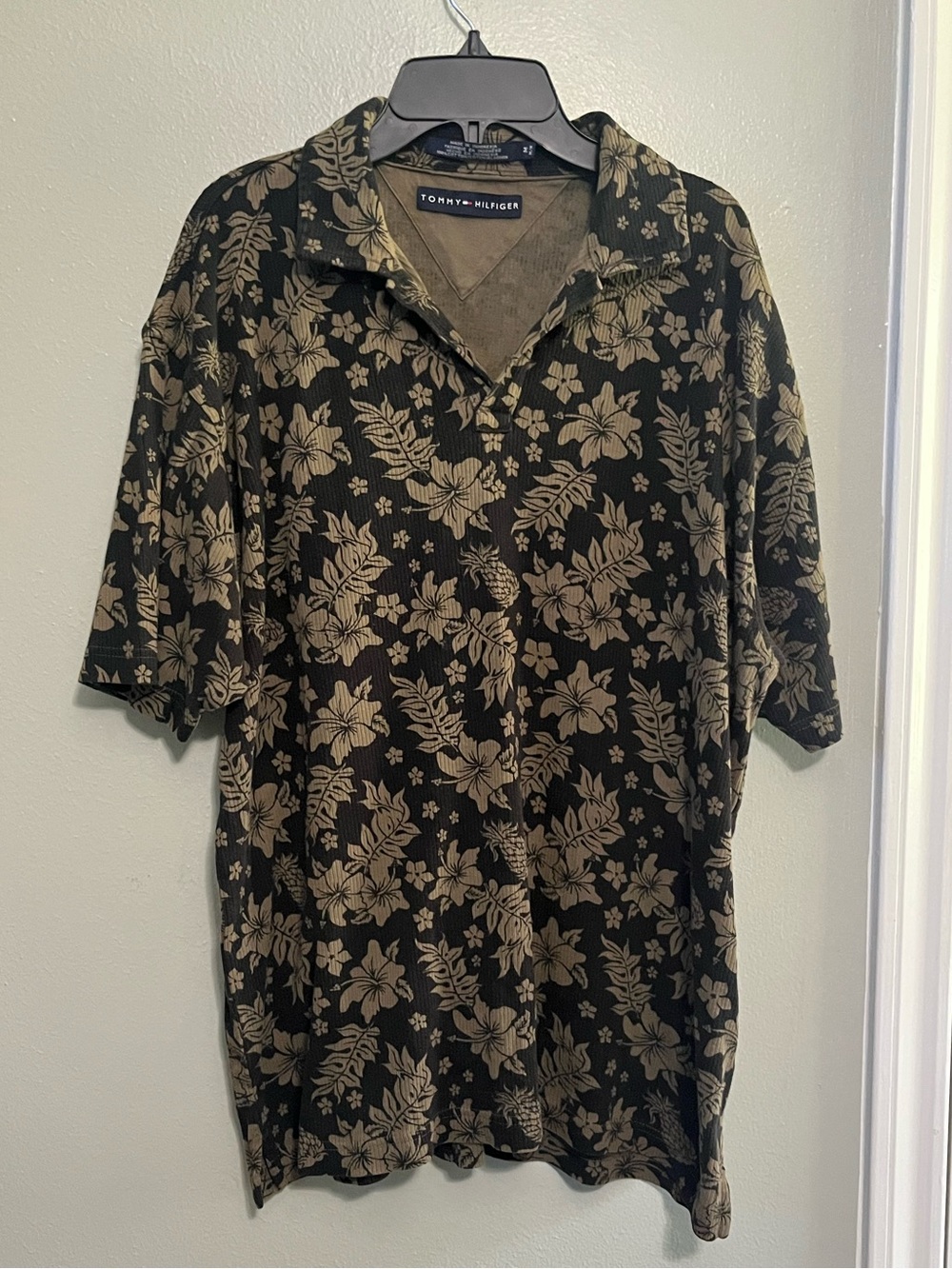 Tommy Hilfiger Black Polo with Tan Floral Print